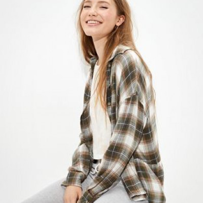 AE Plaid Babydoll Button Up Shirt